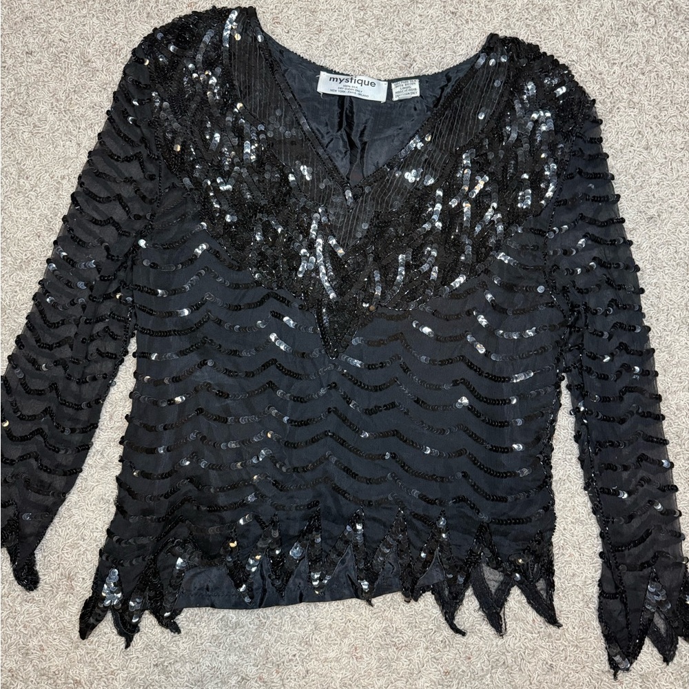 Mystique Boutique Black Sequin Blouse Vintage